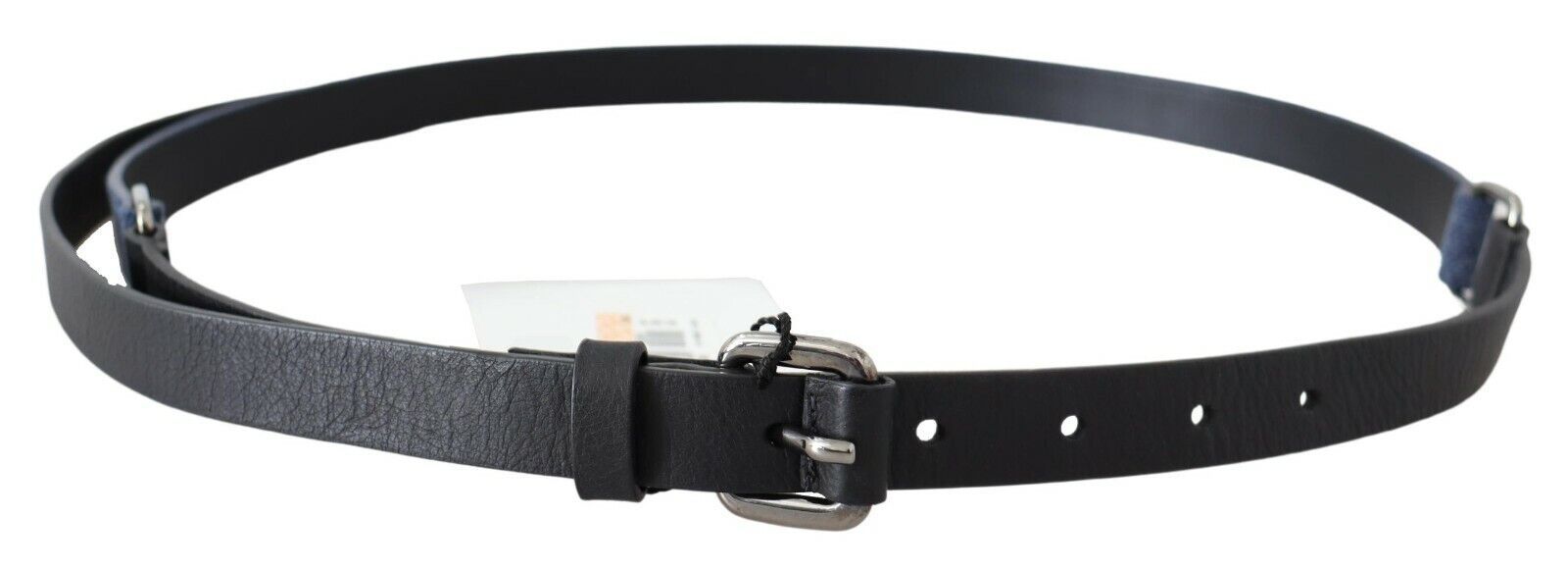 Costume National Schwarz Blau Leder Silber Logo Gürtel
