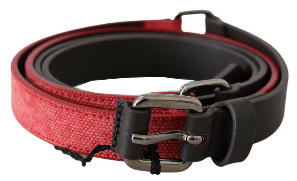 Costume National Red Brown Leather Silver Logo Buckle Belt