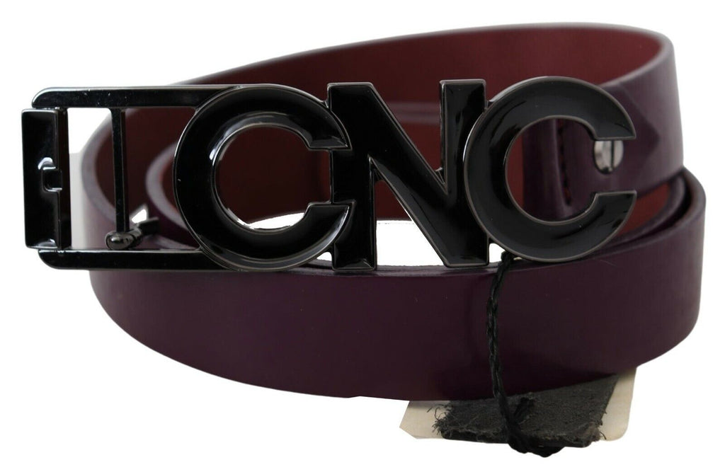 Costume National Braunes Leder Großes Logo Buchstabenschnalle Gürtel