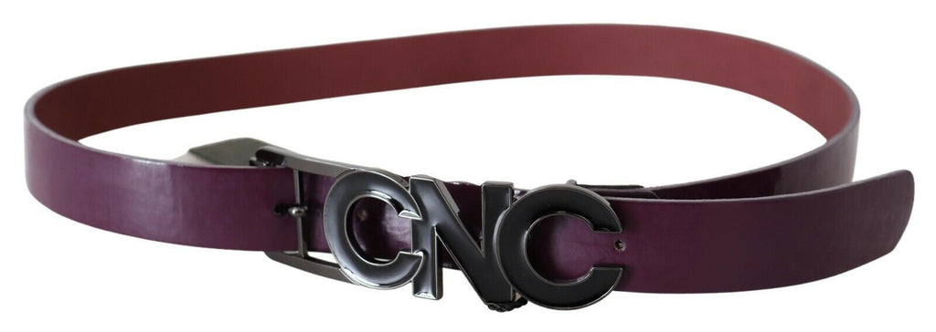 Costume National Braunes Leder Großes Logo Buchstabenschnalle Gürtel