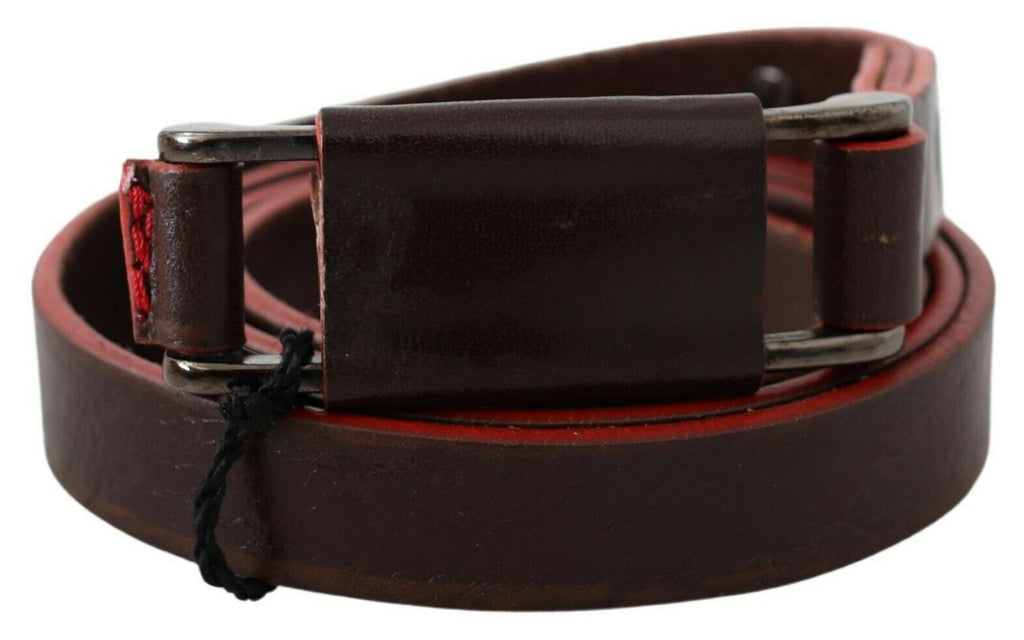 Costume National Brown Leather Belt with Rustic Silver Buckle