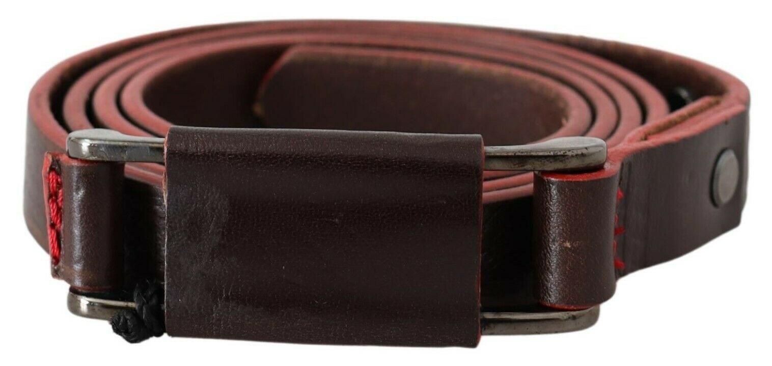 Costume National Brown Leather Belt with Rustic Silver Buckle