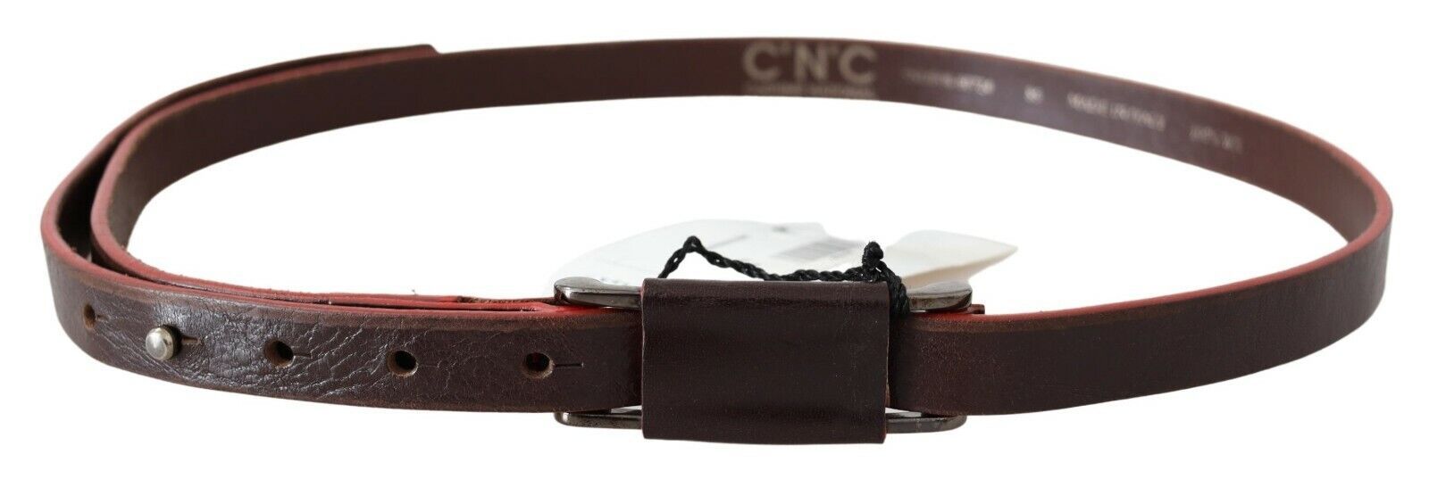 Costume National Brown Leather Belt with Rustic Silver Buckle