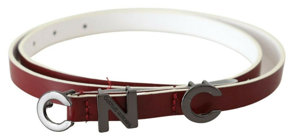 Costume National Maroon Leather Logo Skinny Fashion