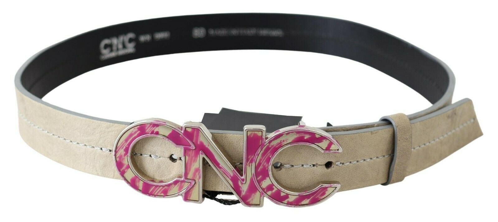 Costume National Beige Leder Rosa Buchstabe Logo Schnalle Gürtel