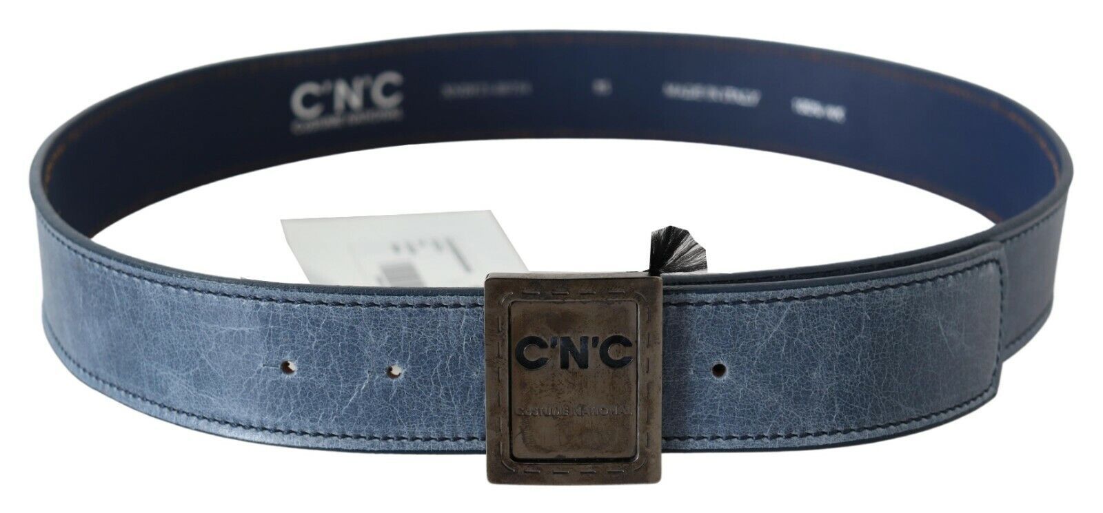 Costume National Blue Regular Leather Belt with Logo Buckle
