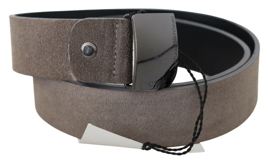 Costume National Brown Leather Belt with Square Logo Buckle