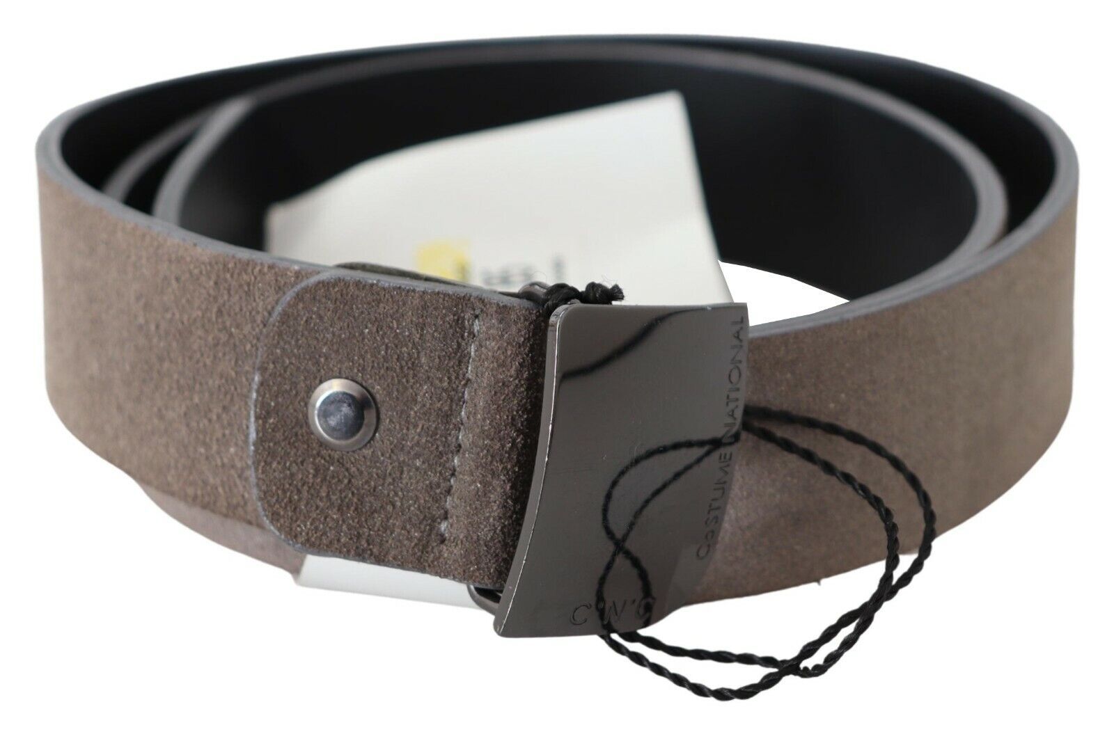Costume National Brown Leather Belt with Square Logo Buckle