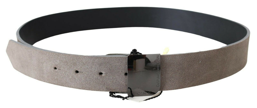 Costume National Brown Leather Belt with Square Logo Buckle