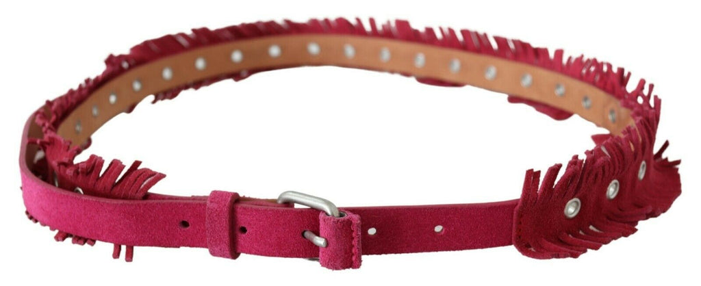Ermanno Scervino Maroon Leder Fransen Silber Schnalle Taille Gürtel