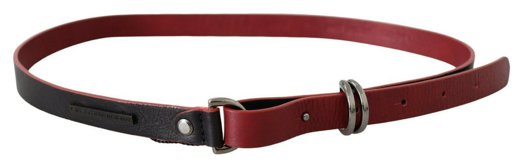 Costume National Black Red Skinny Logo Leather Belt