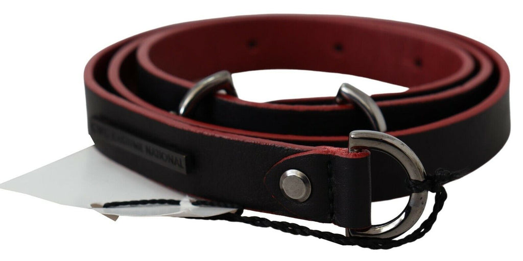 Costume National Black Red Skinny Logo Leather Belt