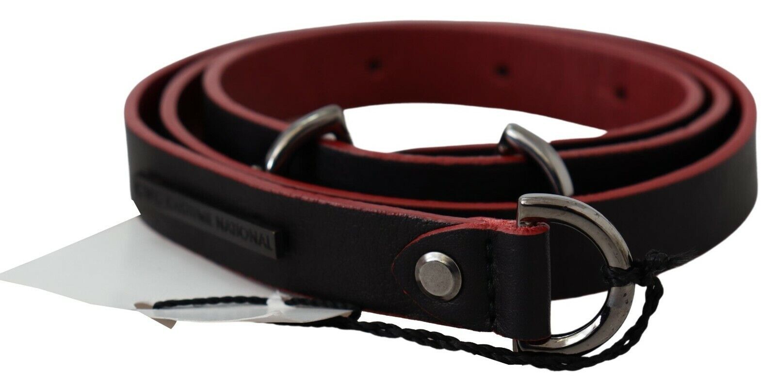 Costume National Black Red Skinny Logo Leather Belt