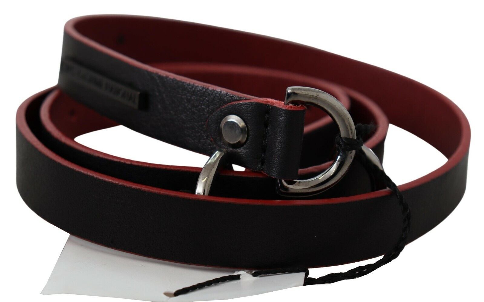 Costume National Black Red Skinny Logo Leather Belt