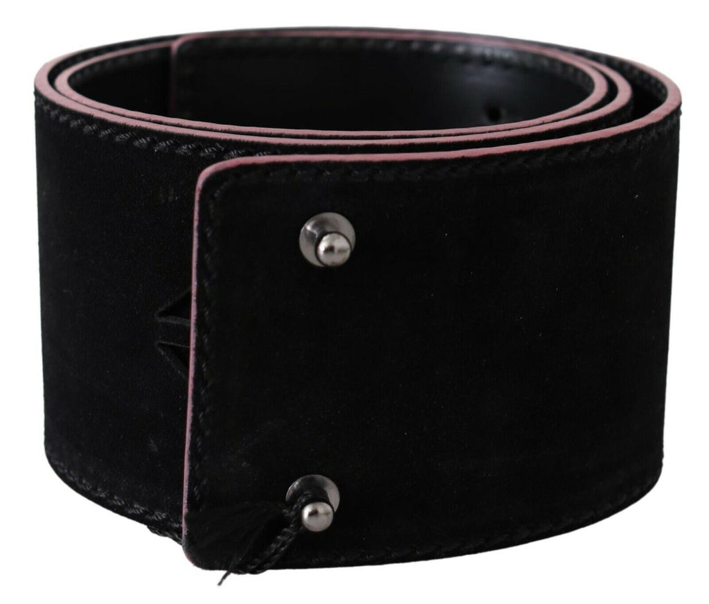 Costume National Black Wide Studded Leather Belt for Women