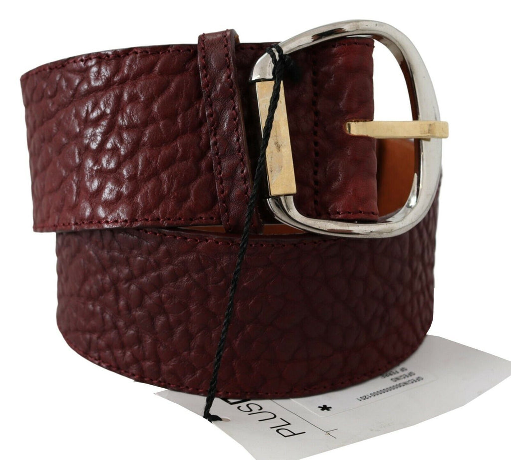 GF Ferre Bordeaux Wide Leather Belt Gold Silver Belt