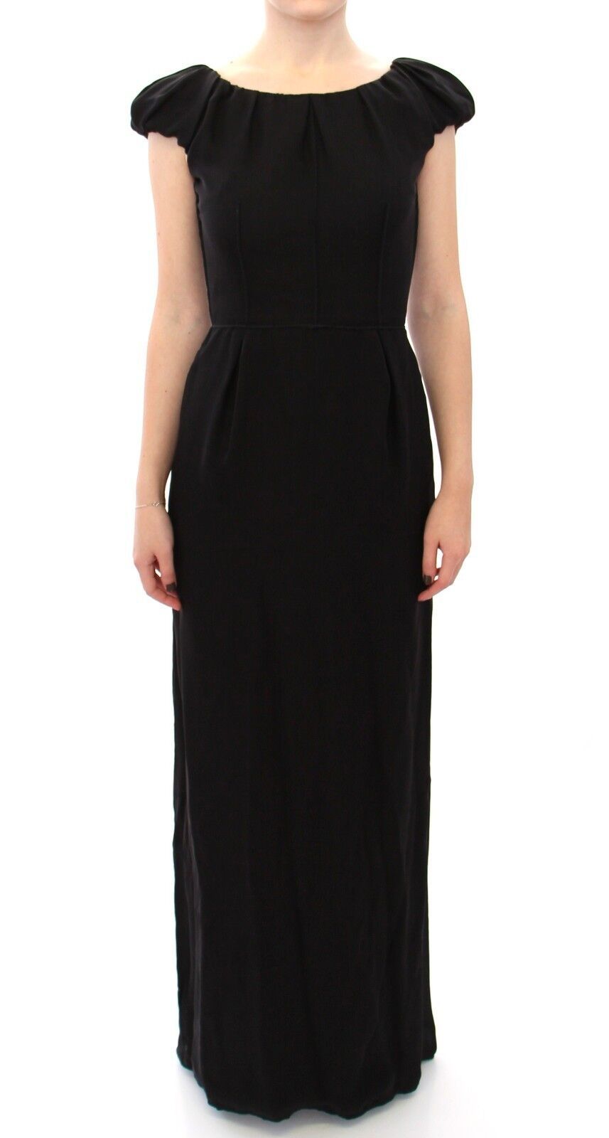 Dolce & Gabbana Black Silk Short-Sleeve Maxi IT Dress
