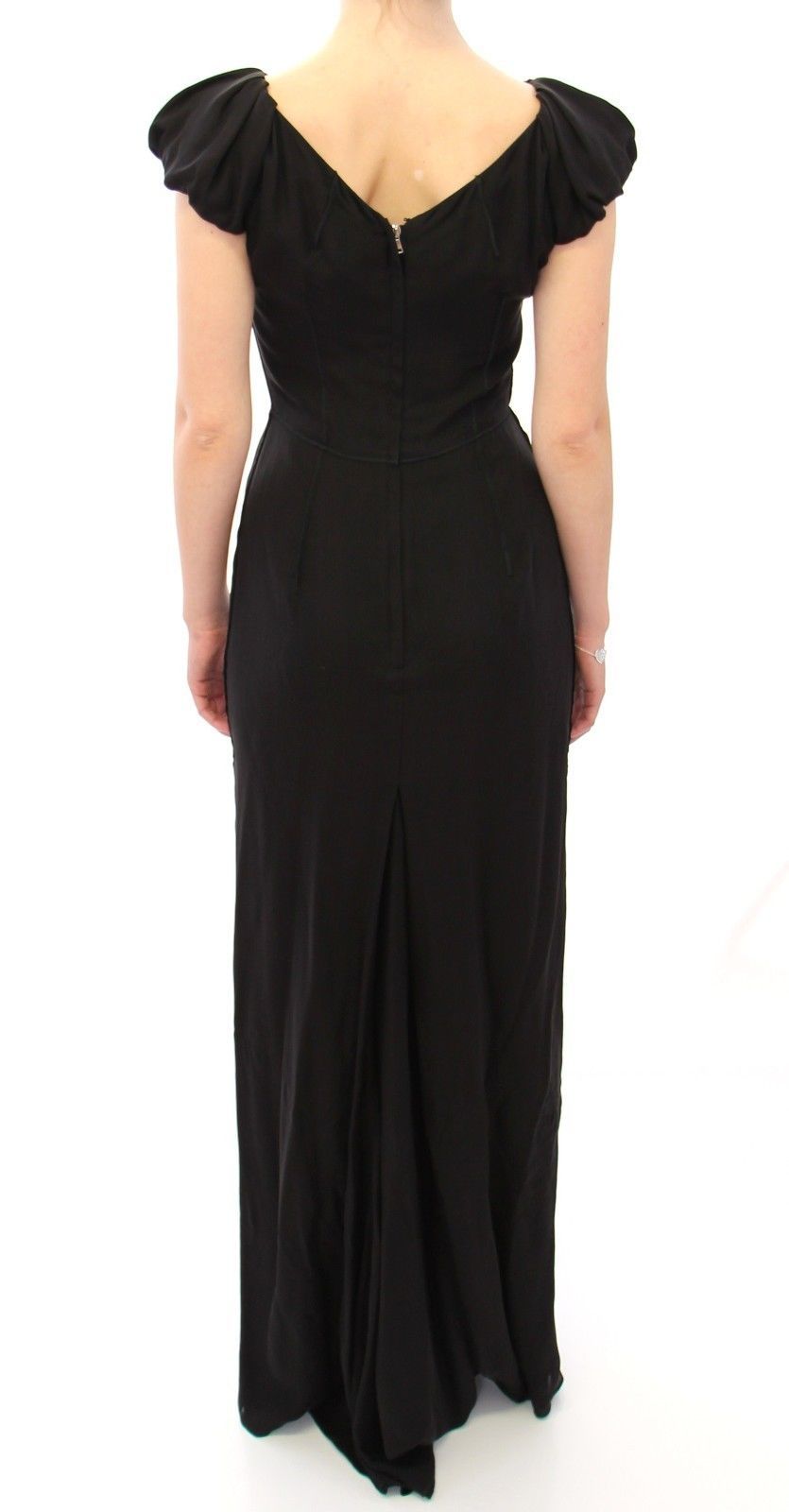Dolce & Gabbana Black Silk Short-Sleeve Maxi IT Dress