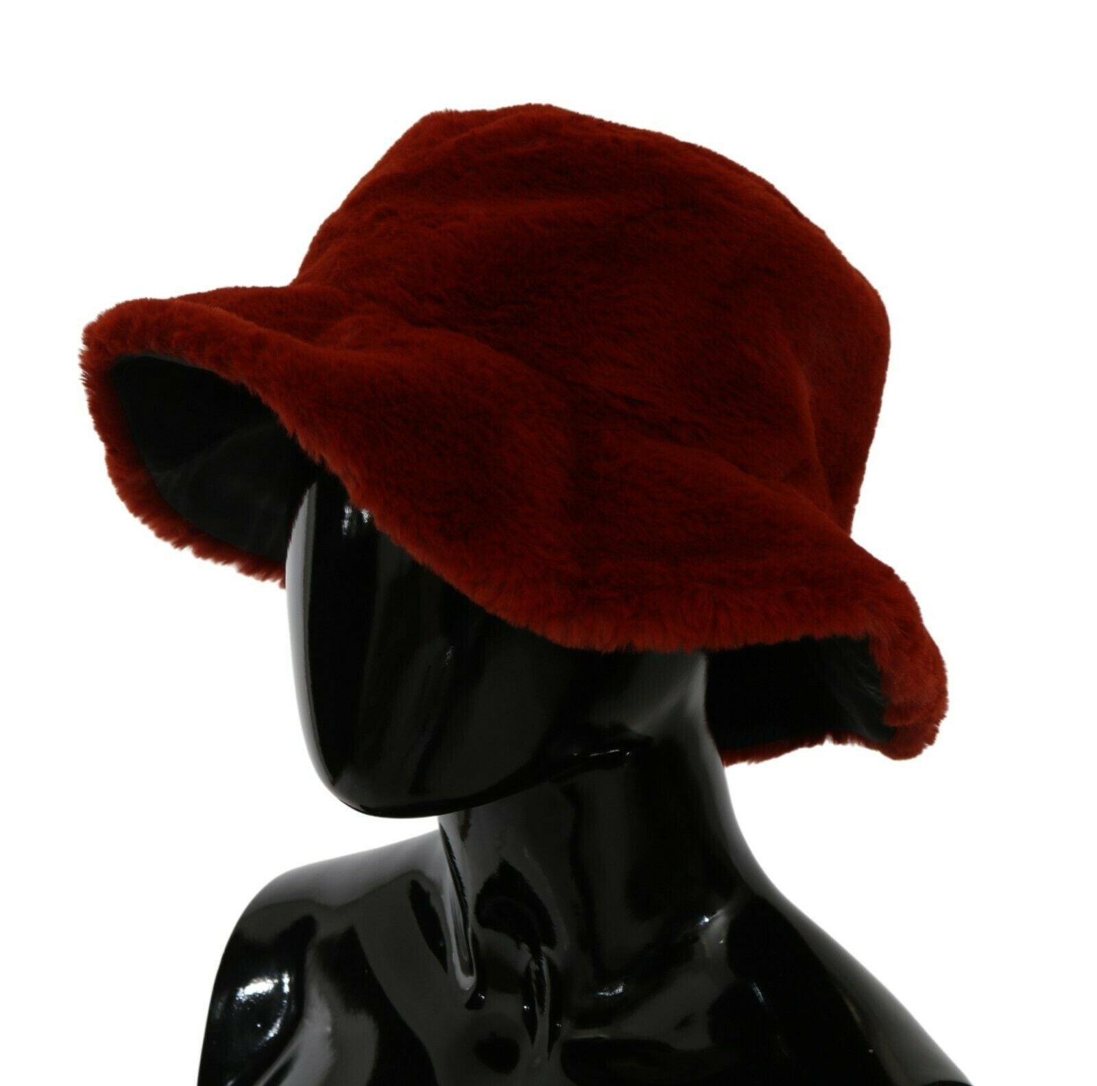 Dolce & Gabbana Red Burgundy Fur Wide Brim Bucket Hat