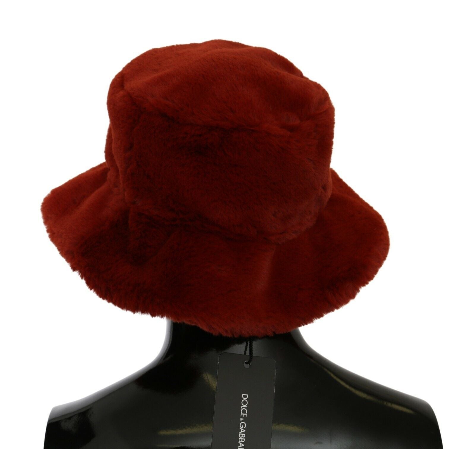 Dolce & Gabbana Red Burgundy Fur Wide Brim Bucket Hat