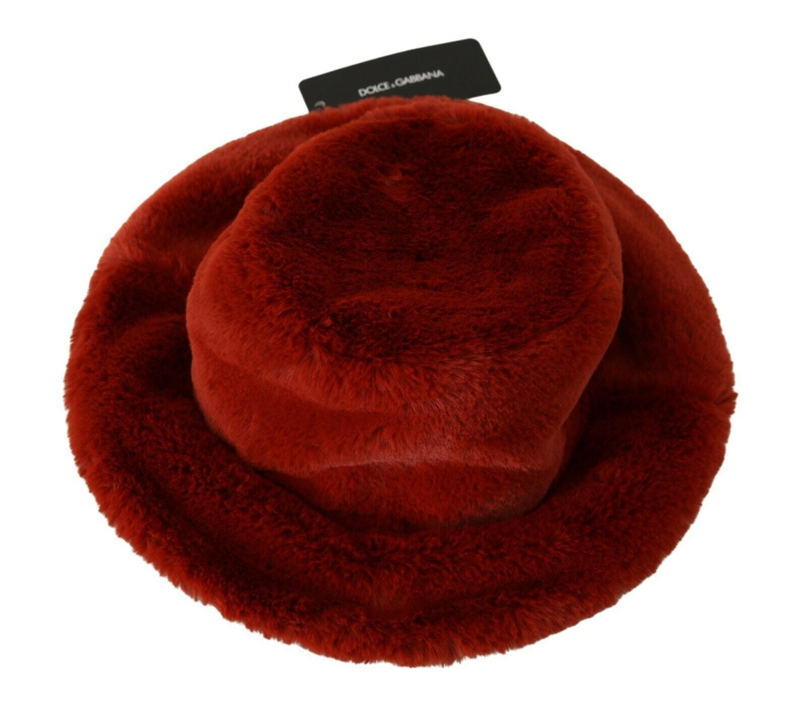 Dolce & Gabbana Red Burgundy Fur Wide Brim Bucket Hat