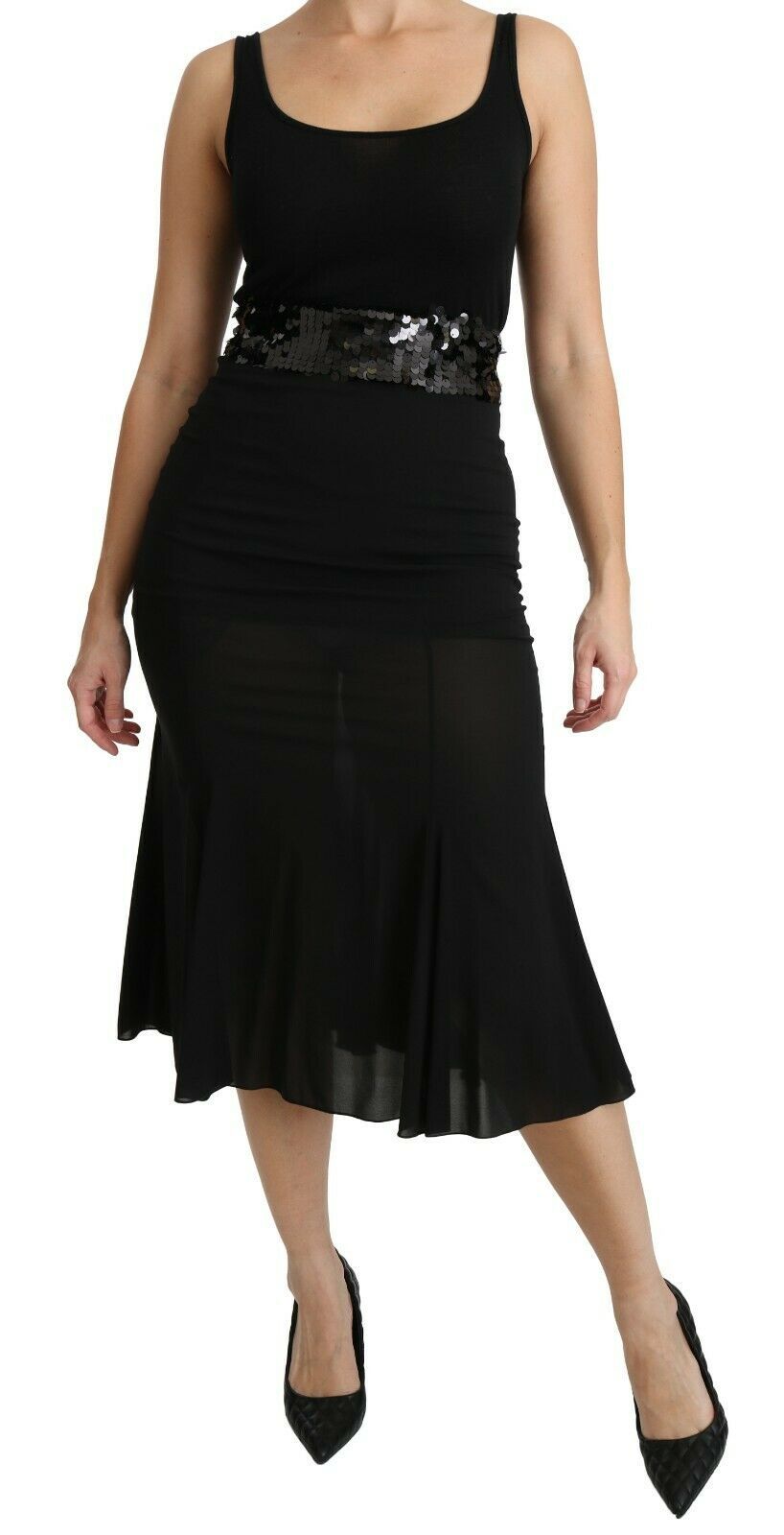 Dolce & Gabbana Schwarzer Meerjungfrauen-Midi-Seidenrock mit hoher Taille