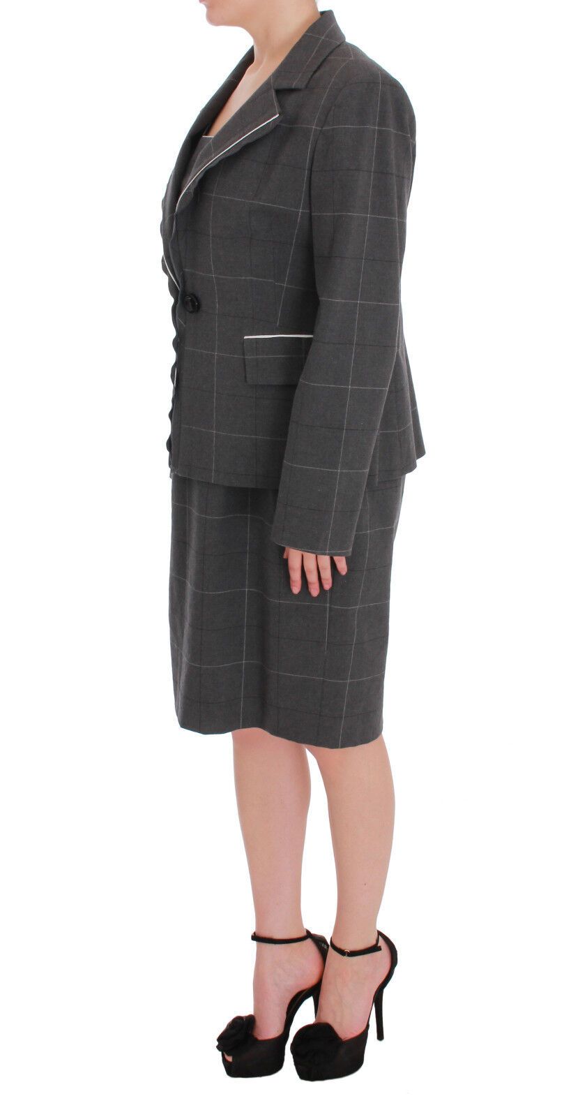 BENCIVENGA Graues kariertes Baumwollblazer-Kleid-Set Anzug
