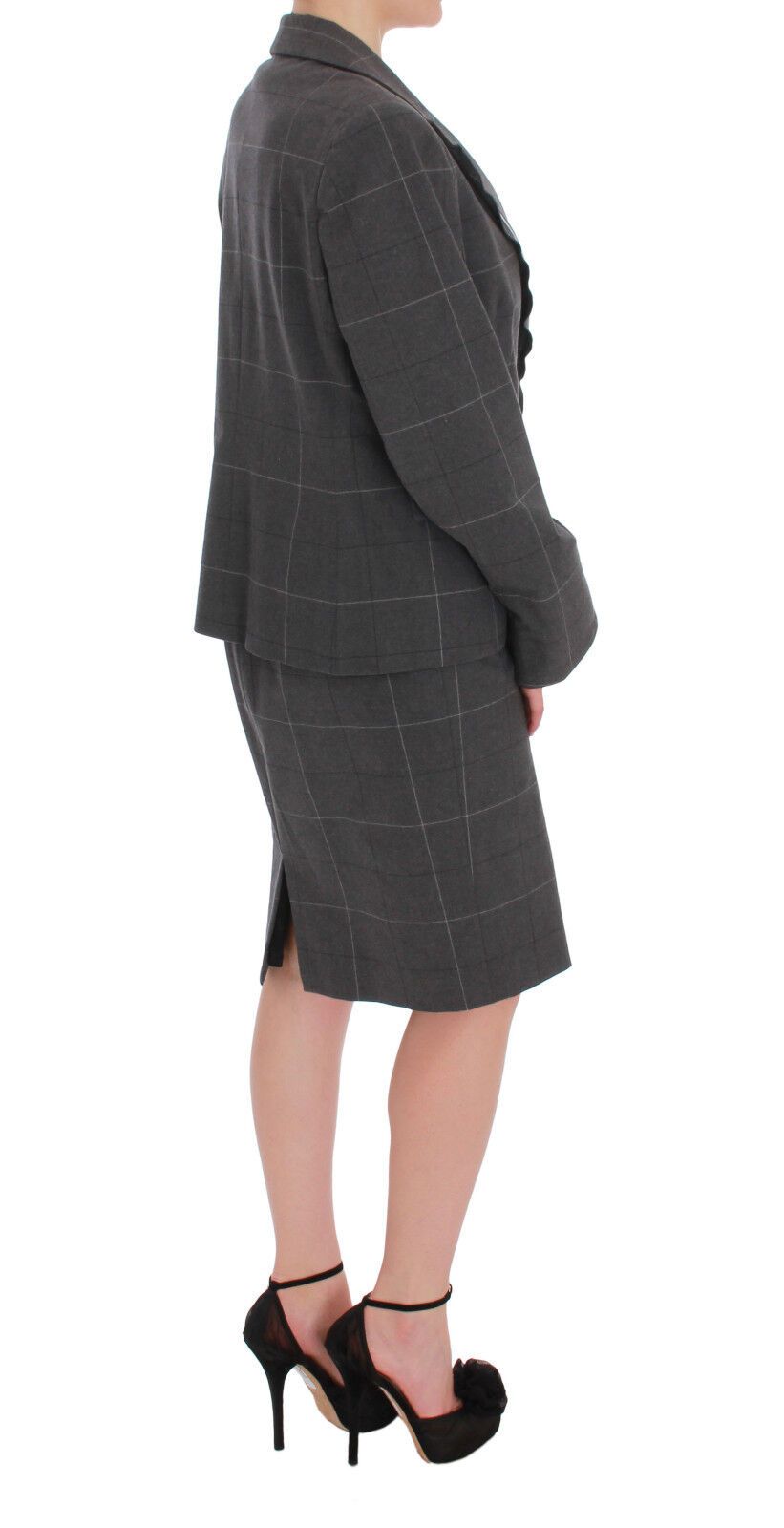 BENCIVENGA Graues kariertes Baumwollblazer-Kleid-Set Anzug
