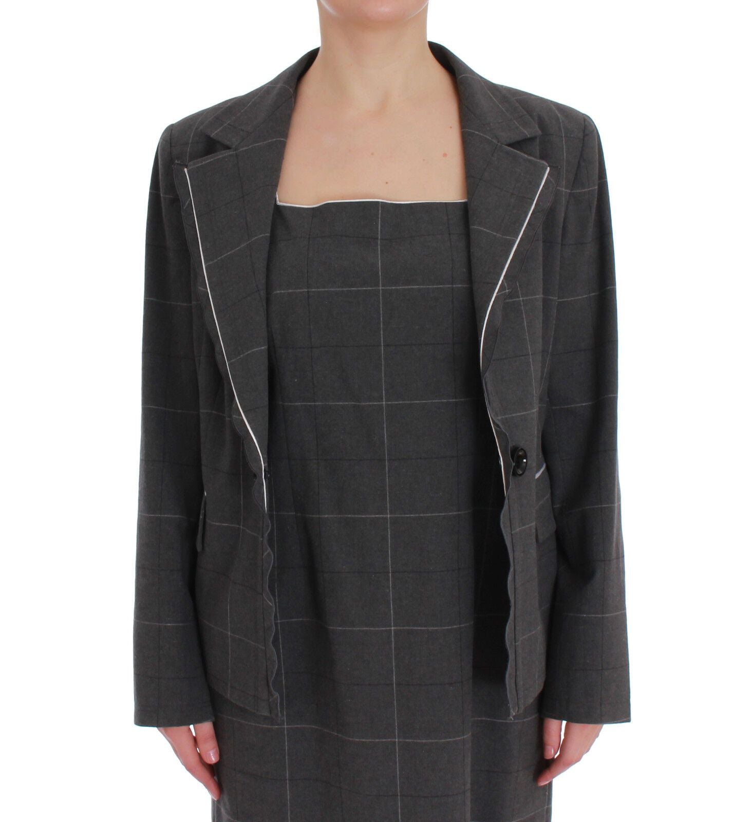 BENCIVENGA Graues kariertes Baumwollblazer-Kleid-Set Anzug