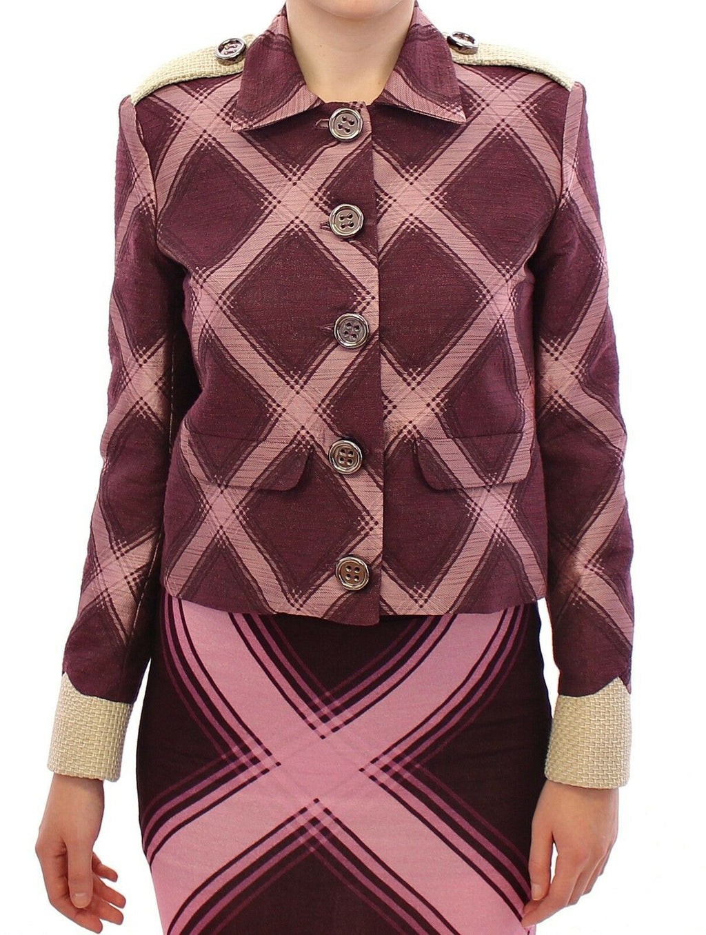 House of Holland Plaid Trench Coat Blazer Purple Jacket