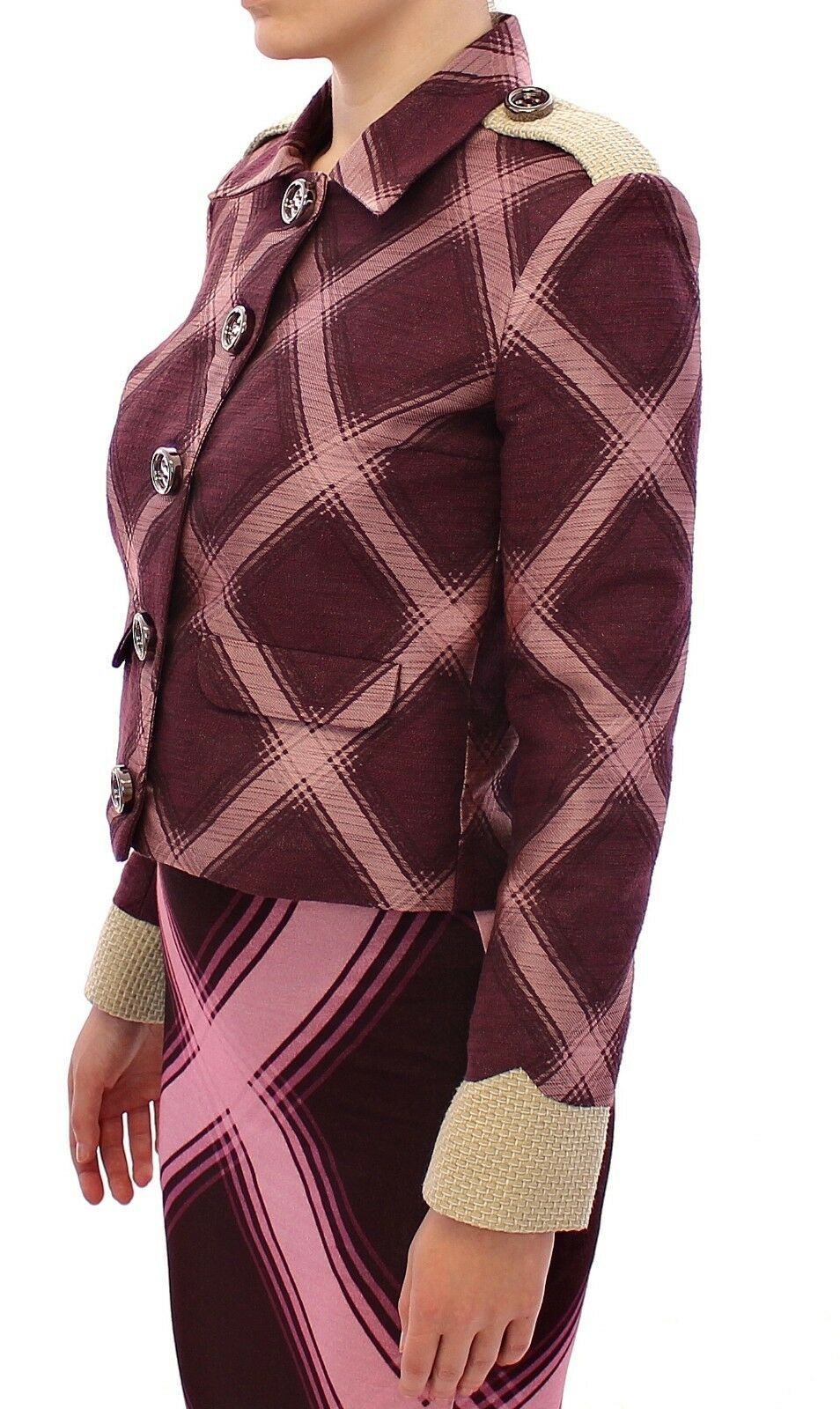 House of Holland Plaid Trench Coat Blazer Purple Jacket