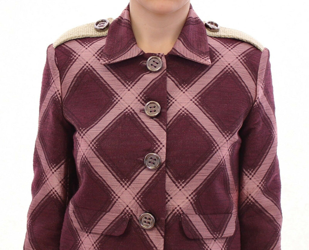 House of Holland Plaid Trench Coat Blazer Purple Jacket