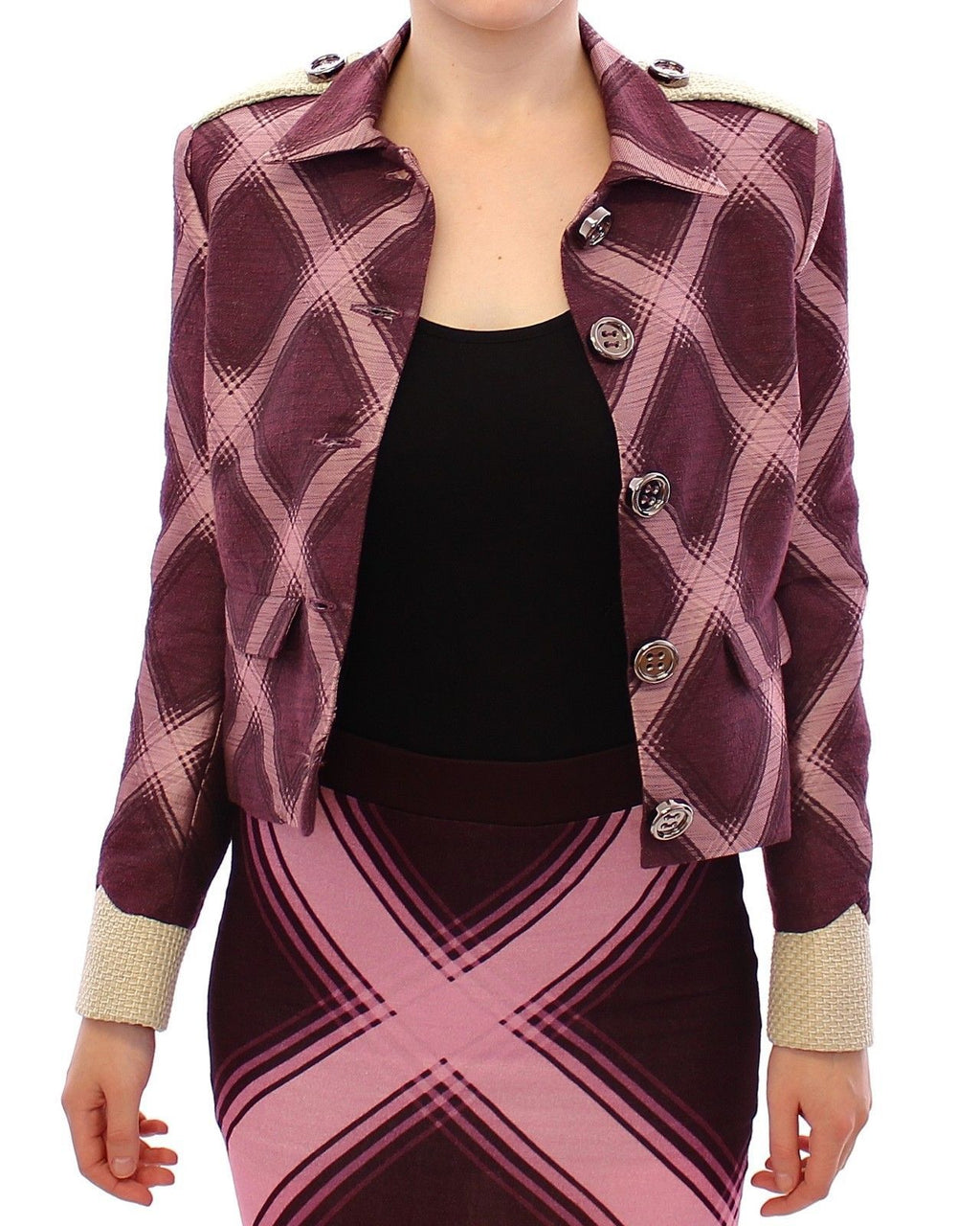 House of Holland Plaid Trench Coat Blazer Purple Jacket