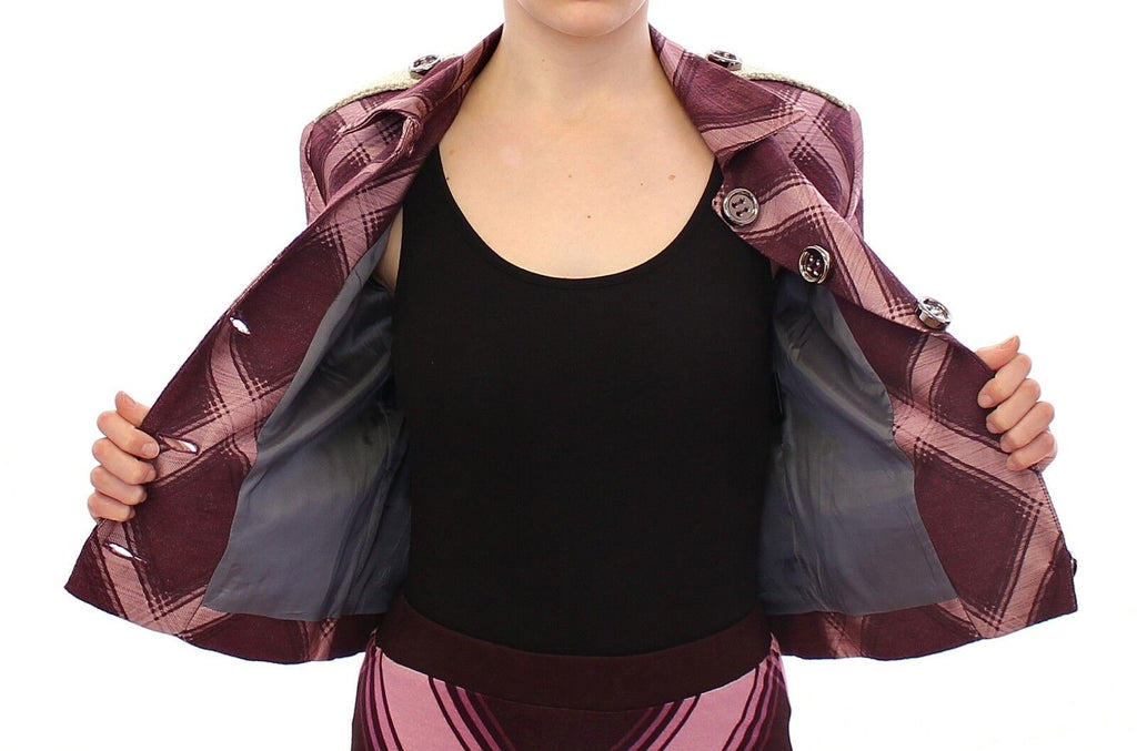 House of Holland Plaid Trench Coat Blazer Purple Jacket