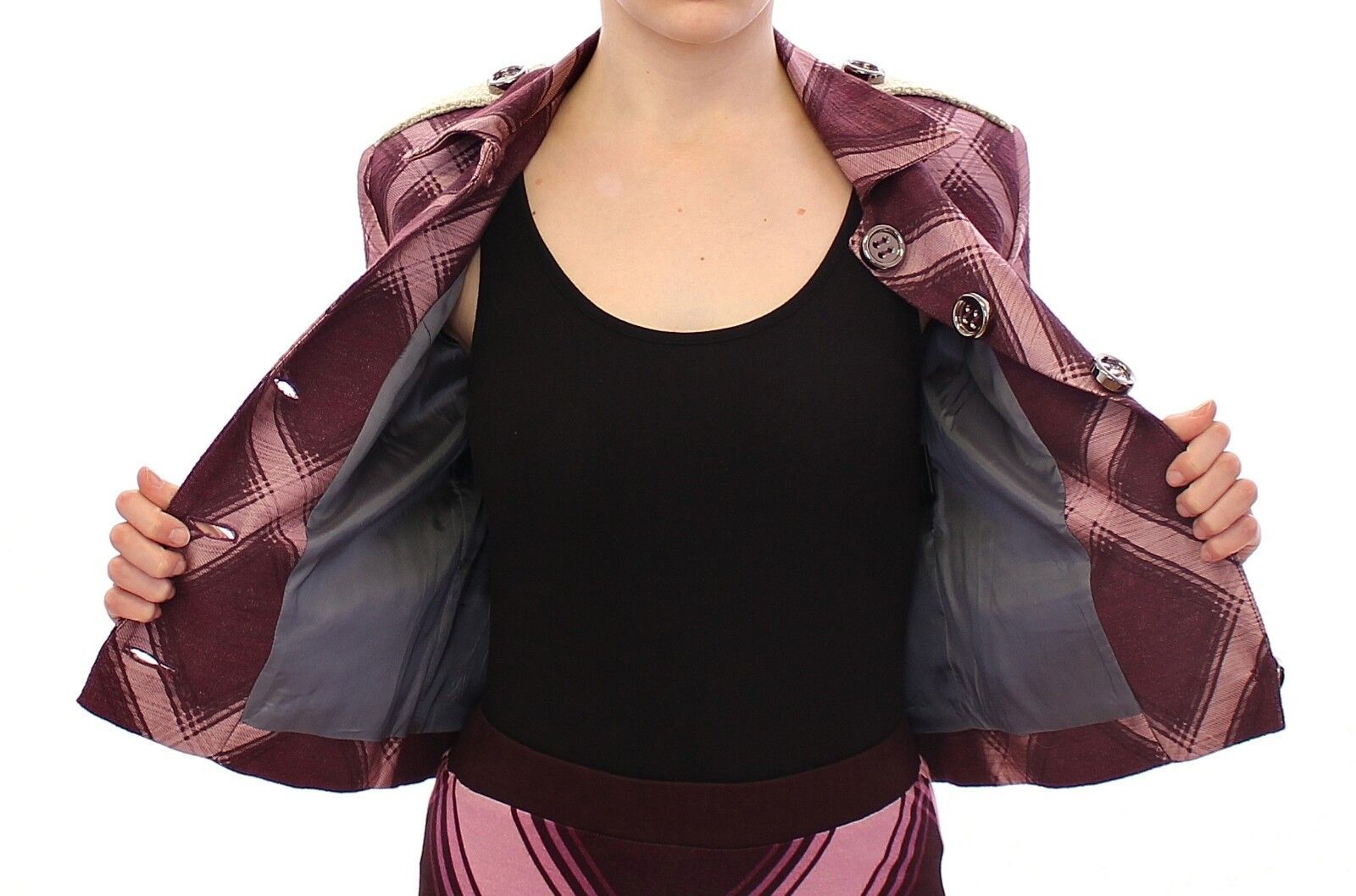 House of Holland Plaid Trench Coat Blazer Purple Jacket