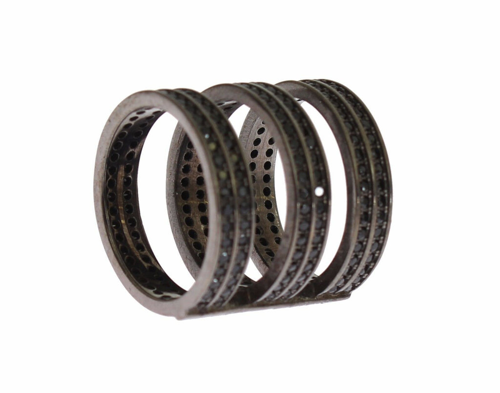 Nialaya Schwarzer CZ Rhodium 925 Silber Ring