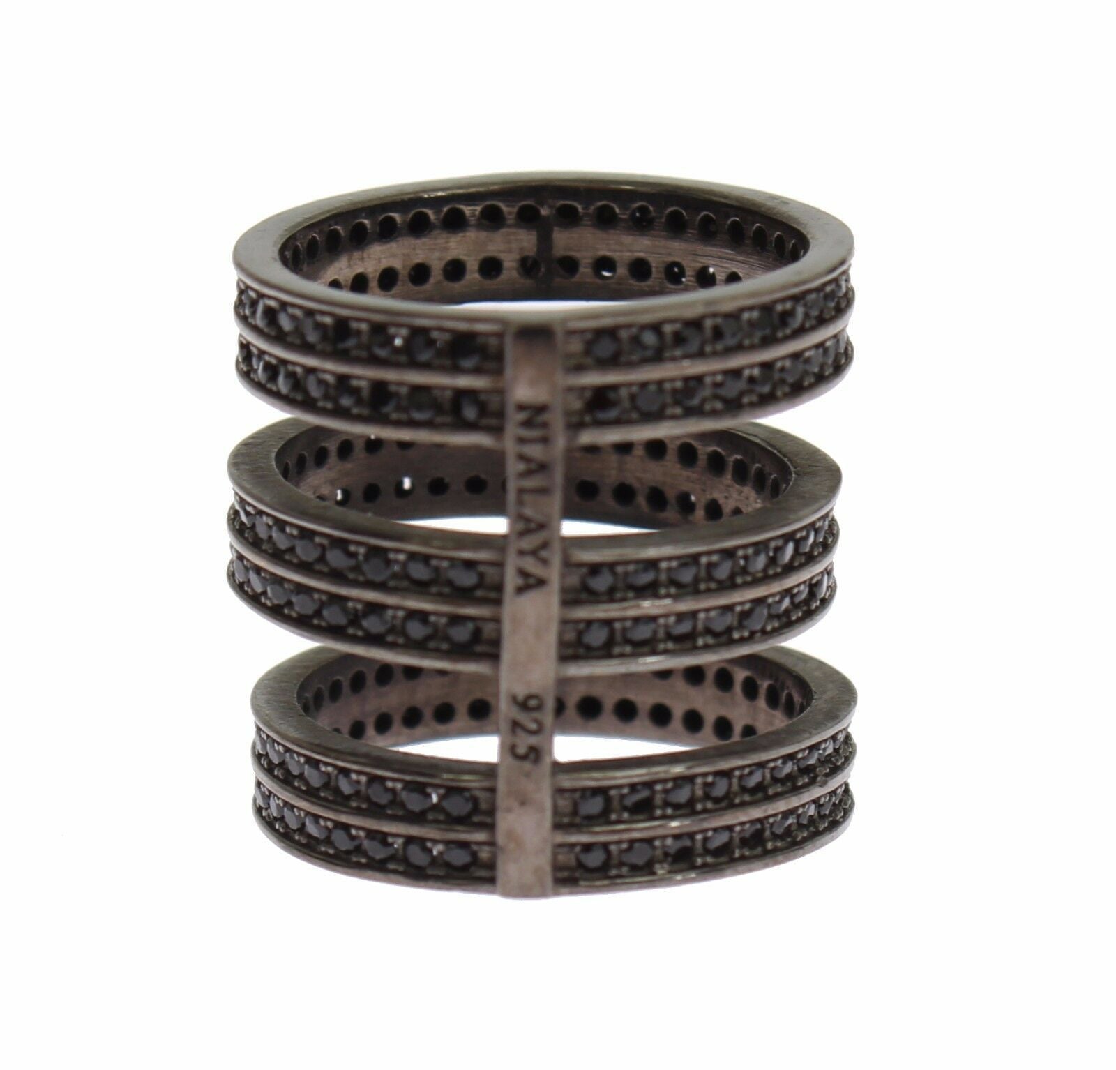 Nialaya Schwarzer CZ Rhodium 925 Silber Ring