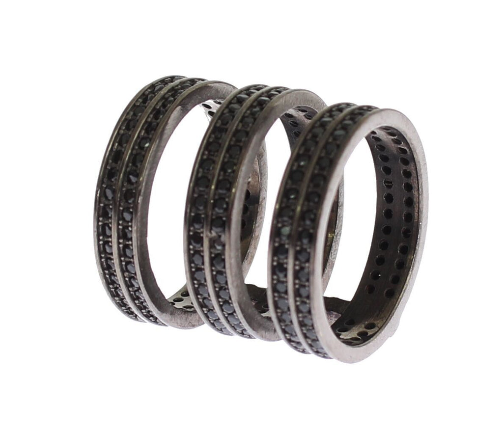 Nialaya Schwarzer CZ Rhodium 925 Silber Ring