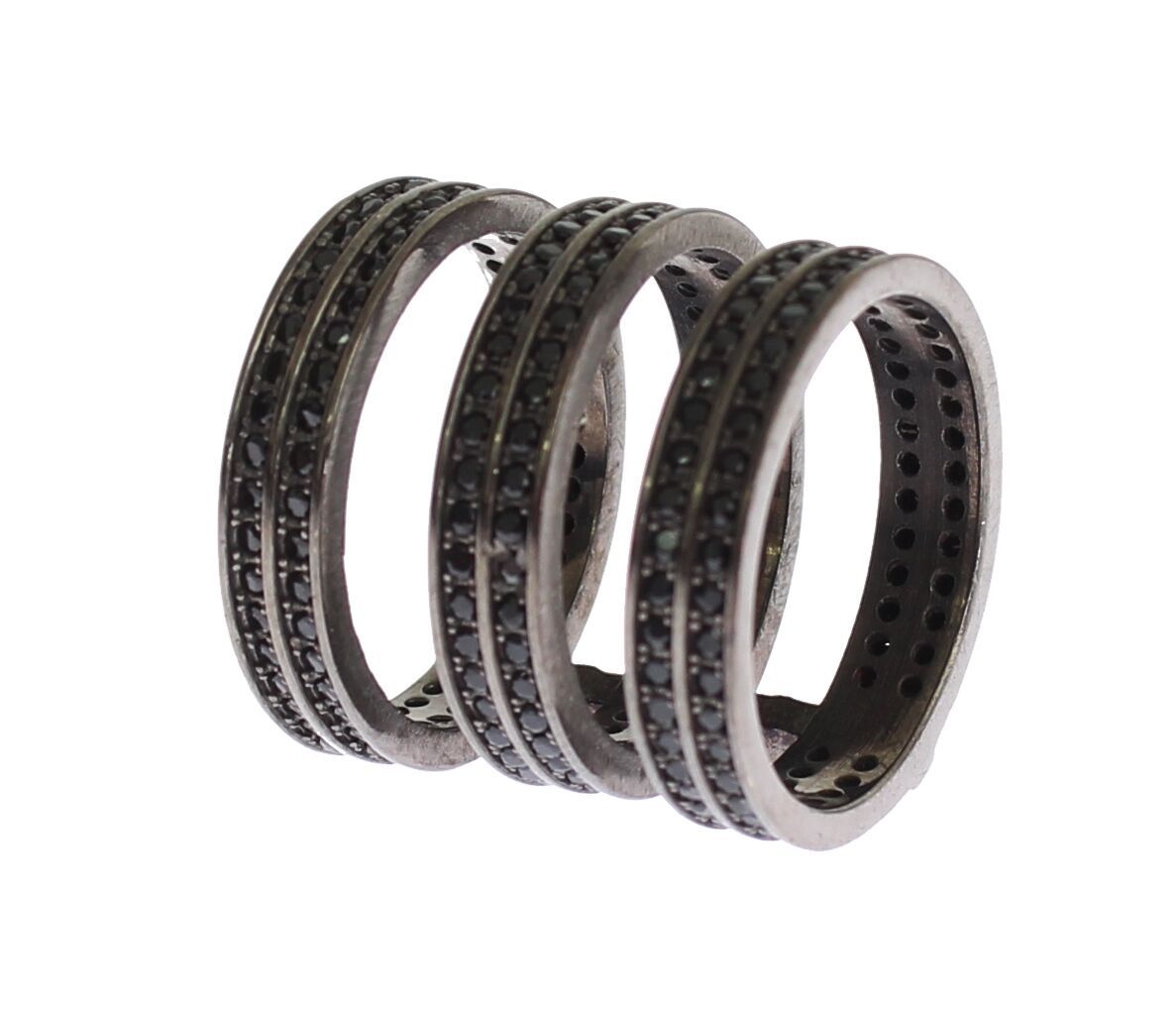 Nialaya Schwarzer CZ Rhodium 925 Silber Ring