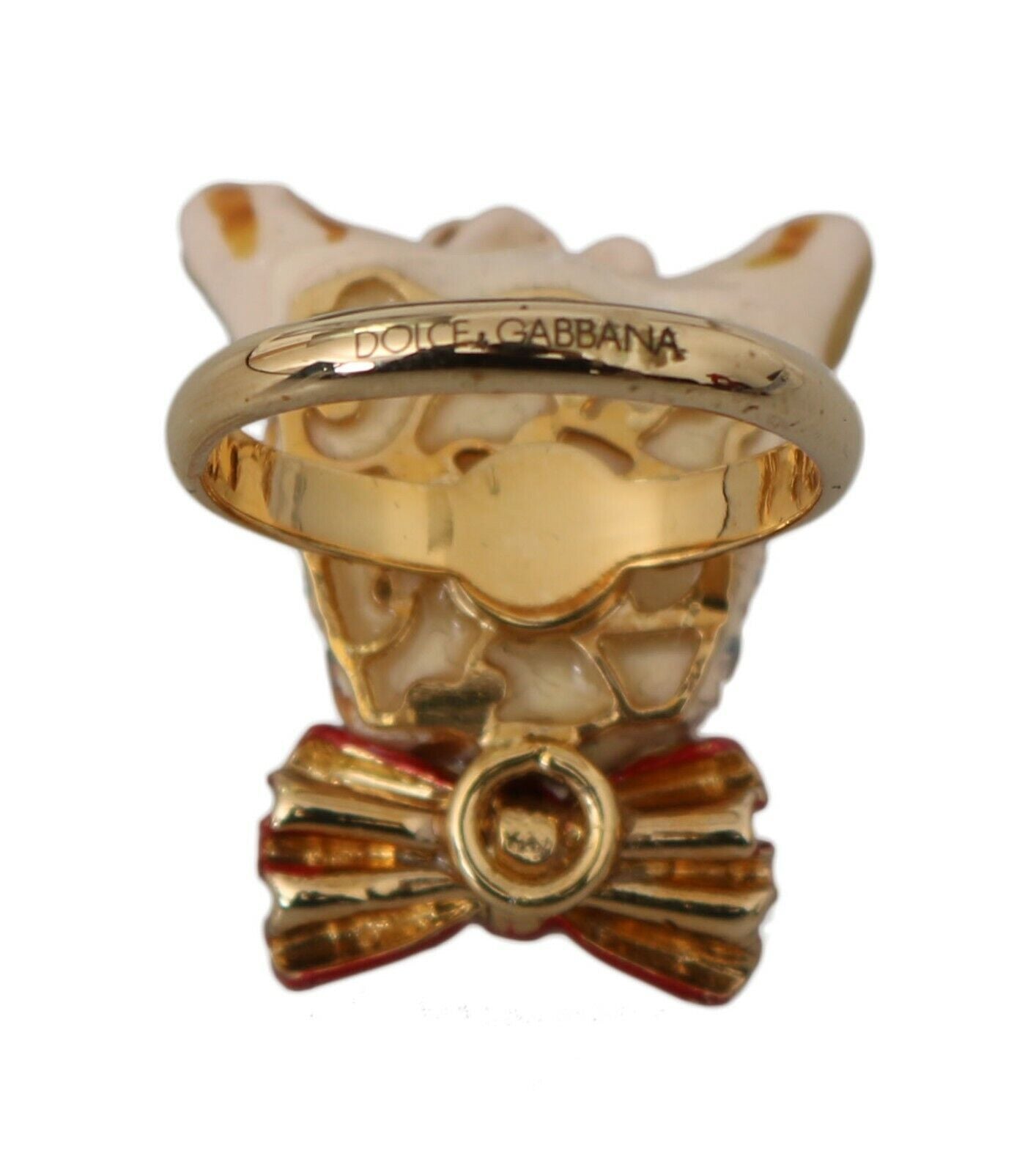 Dolce & Gabbana Gold Messing Harz Beige Hund Haustier gebrandmarkt Accessoire Ring
