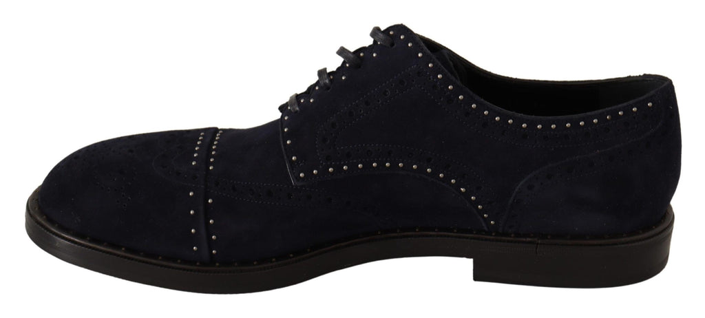 Dolce & Gabbana Blue Suede Studded Derby Shoes