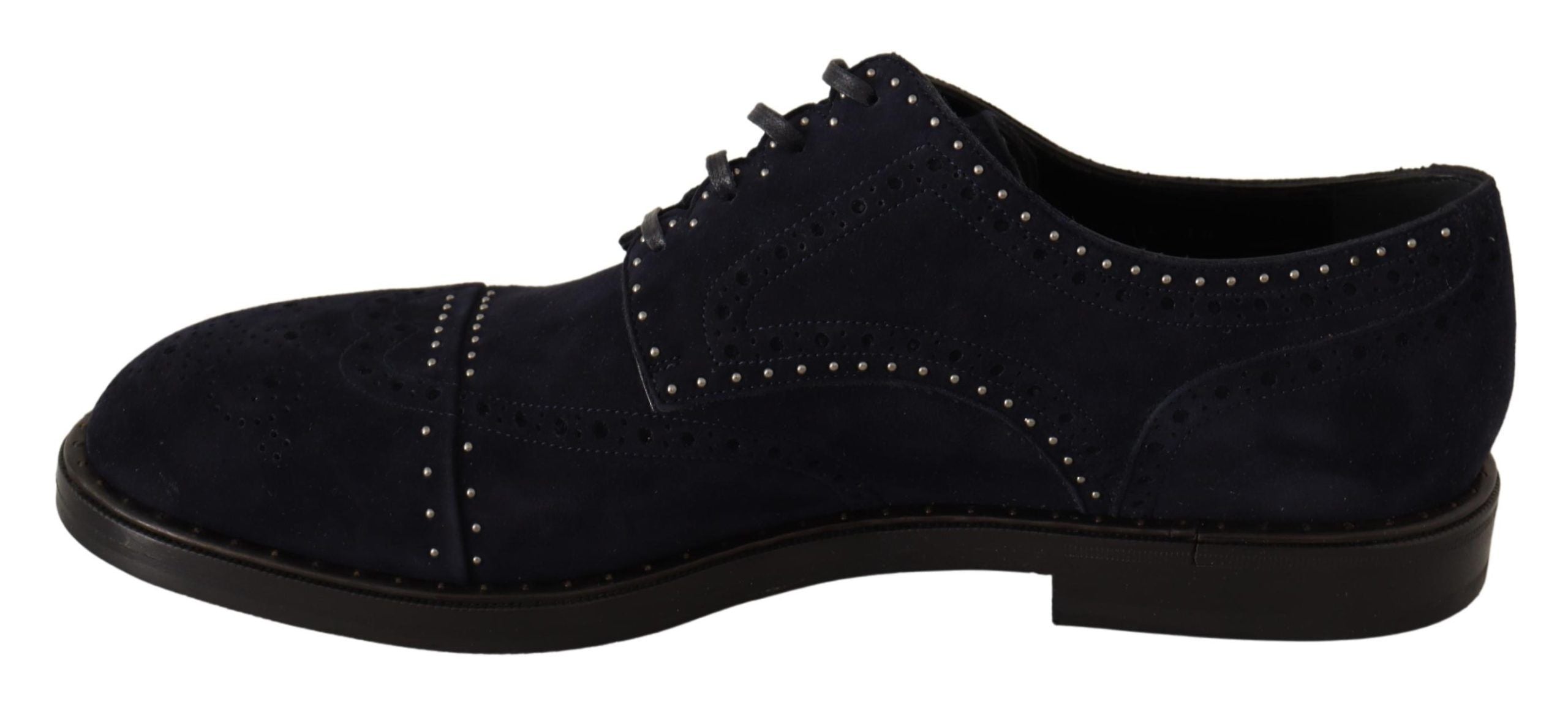 Dolce & Gabbana Blue Suede Studded Derby Shoes
