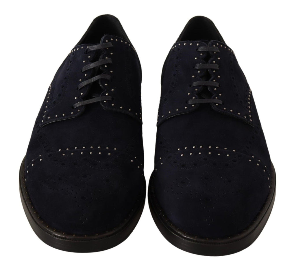 Dolce & Gabbana Blue Suede Studded Derby Shoes