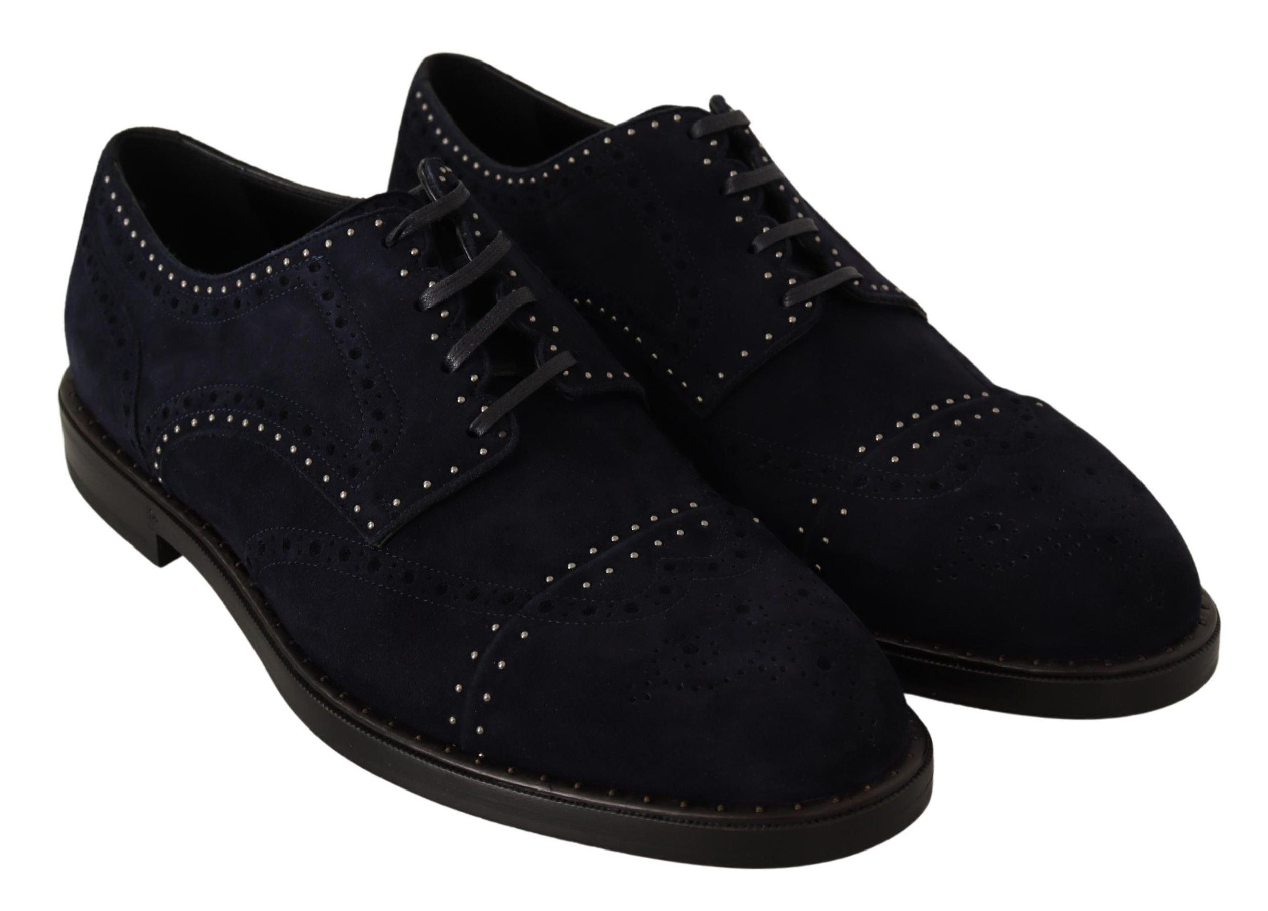 Dolce & Gabbana Blue Suede Studded Derby Shoes