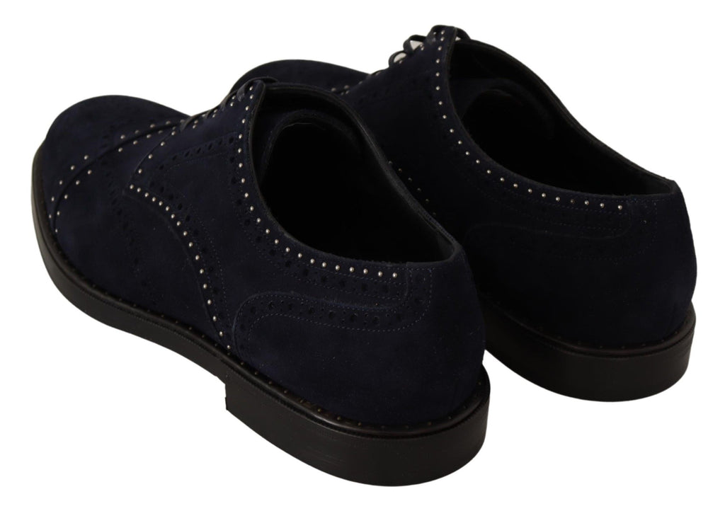 Dolce & Gabbana Blue Suede Studded Derby Shoes