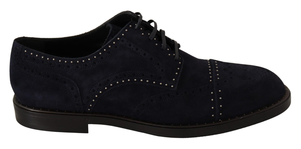 Dolce & Gabbana Blue Suede Studded Derby Shoes