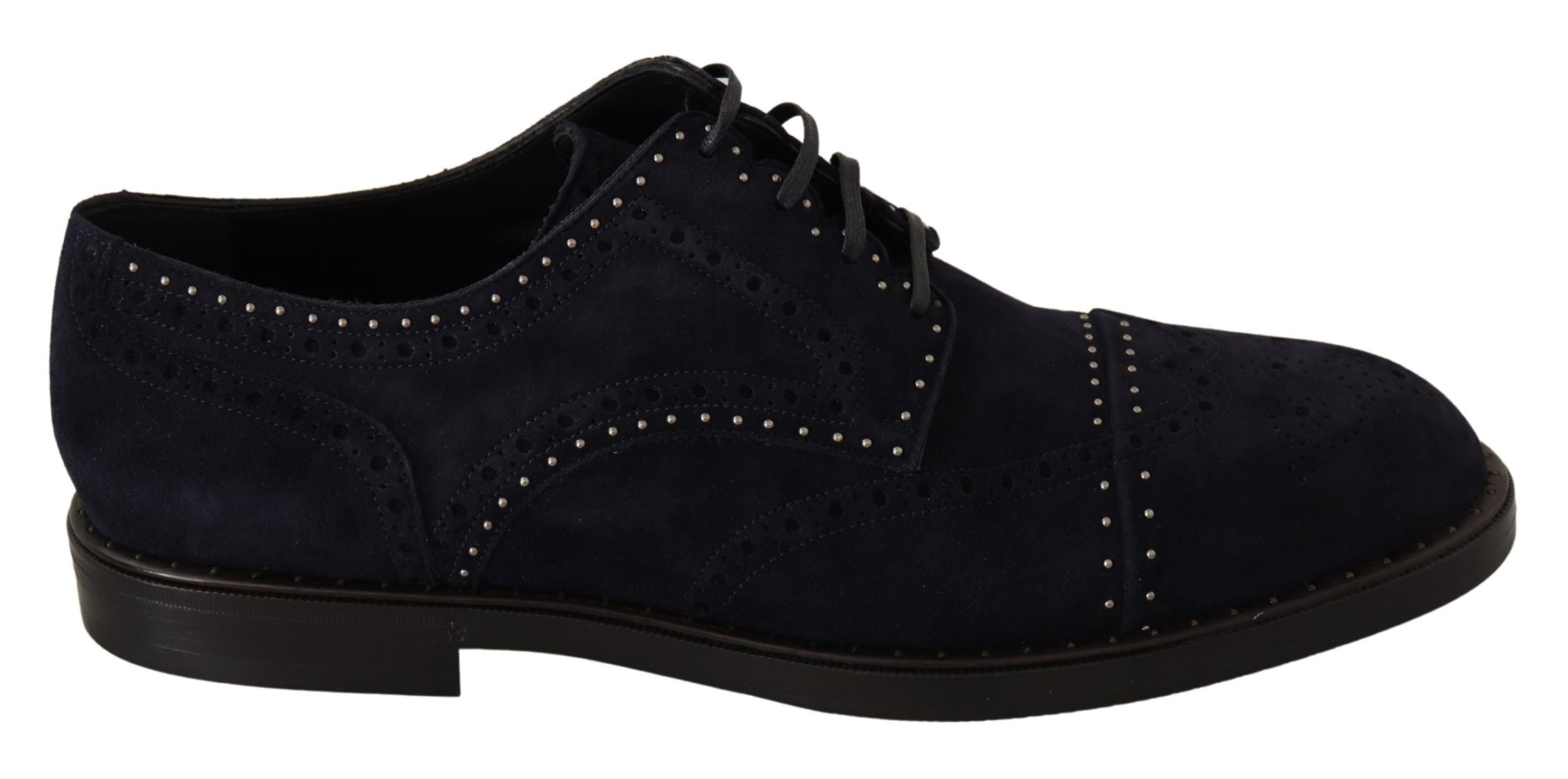 Dolce & Gabbana Blue Suede Studded Derby Shoes