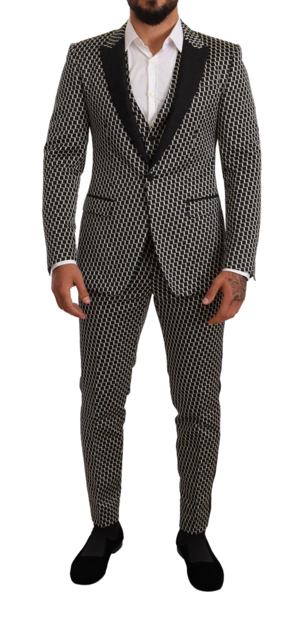Dolce & Gabbana Black White Plaid 3-Piece MARTINI Suit
