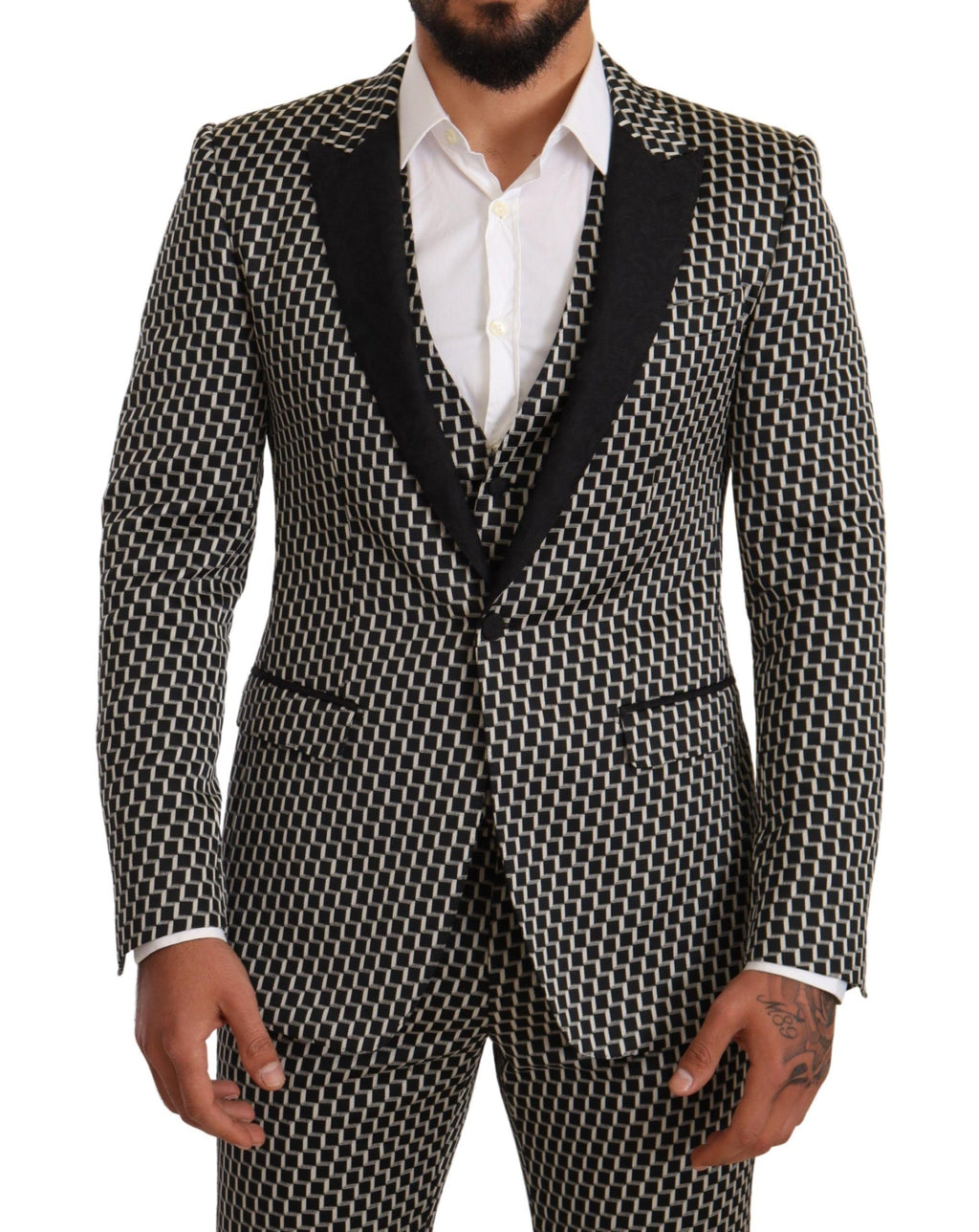 Dolce & Gabbana Black White Plaid 3-Piece MARTINI Suit