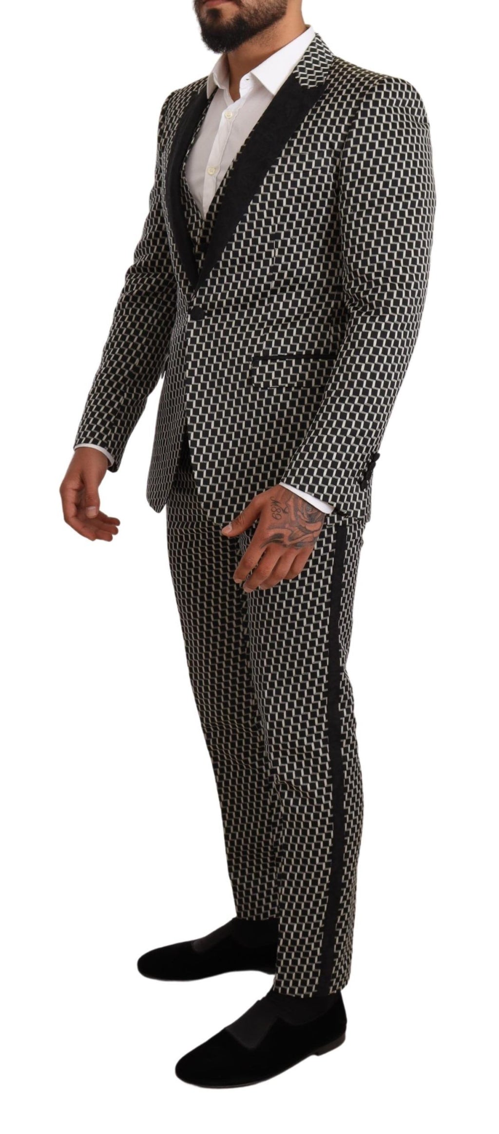 Dolce & Gabbana Black White Plaid 3-Piece MARTINI Suit